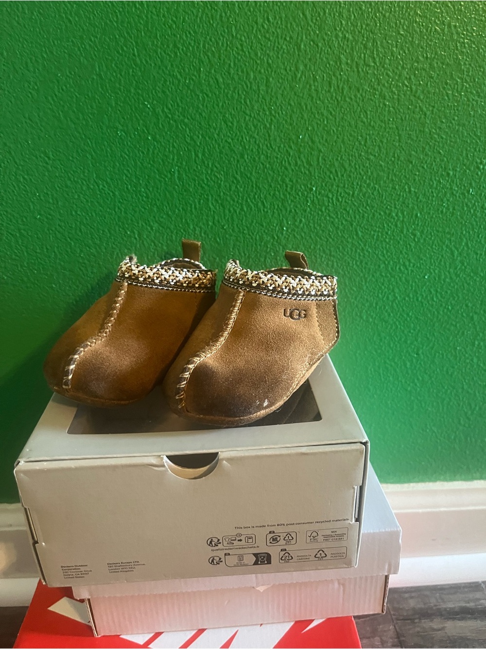 UGG Kids Chestnut Suede Moccasins with Trim
